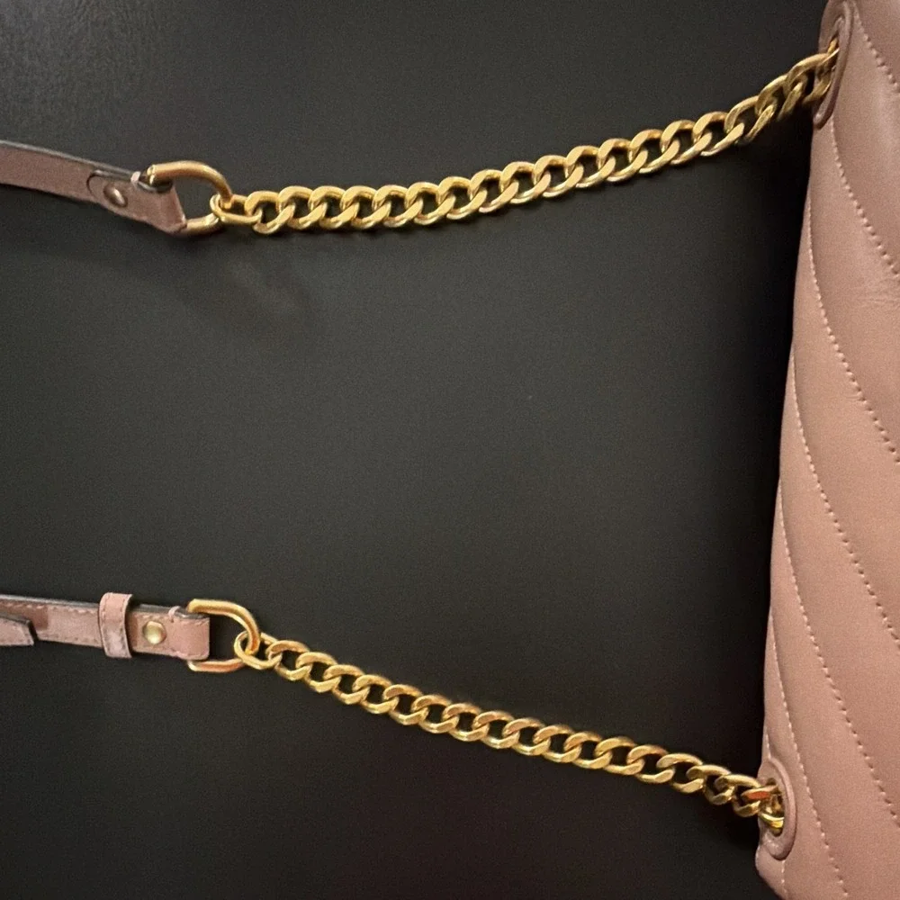 Tory Burch Pink Medium Kira Shoulder Bag Chevron Quilted Gold Chain Convertible